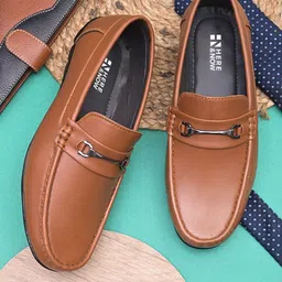 HERE&NOW Men Tan Brown Buckled Formal Loafers-image-62