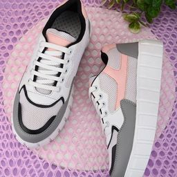 Roadster Women Grey & Pink Colourblocked Lightweight Athletic Insole Sneakers-20
