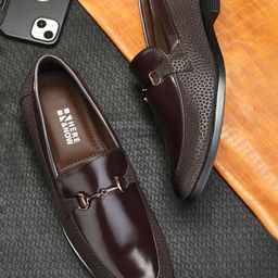 HERE&NOW Men Brown Embellished Formal Horsebit Loafers-image-13