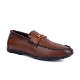 LA BOTTE Men Tan Brown Textured Leather Formal Horsebit Loafers-image-73