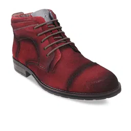 Metro Men Burgundy Printed Mid-Top Flat Boots-image-9