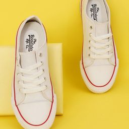 The Roadster Lifestyle Co. Men White Textured Comfort Insole Canvas Lace-Up Sneakers-image-99