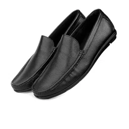 One8 Men Black Solid Leather Loafers-image-61