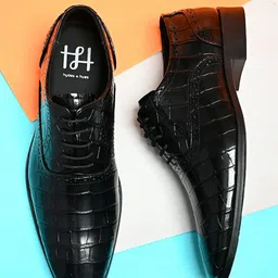 Hydes N Hues Men Black Textured Formal Derbys-image-21