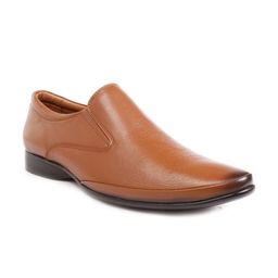 One8 Men Tan Brown Solid Leather Formal Slip-on Shoes-image-9