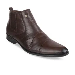 Mochi Men Brown Textured High-Top Leather Boots-image-16