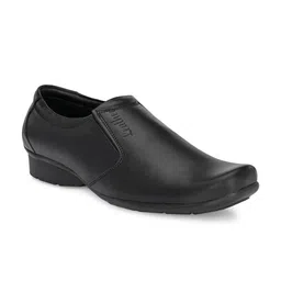 John Karsun Men Black Solid Leather Formal Slip-Ons-image-48
