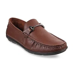 WALKWAY by Metro Men Tan Textured Leather Loafers-image-81