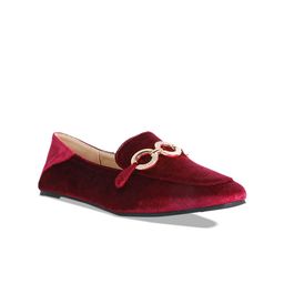 London Rag Women Red Woven Design Velvet Loafers-13