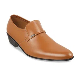 Mochi Men Tan Solid Leather Formal Slip On Shoes-image-93