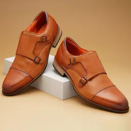 Ruosh Men Textured Leather Formal Monk Shoes-image-47