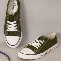 The Roadster Lifestyle Co. Men Olive Textured Comfort Insole Canvas Lace-Up Sneakers-49