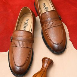 INVICTUS Men Tan-Brown Solid Formal Moccasin-image-21