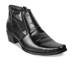 Mochi Men Black Solid Leather Boots-image-22