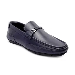 One8 Men Navy Blue Solid Leather Formal Loafers-image-14