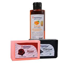 Deyomkar Set of 3 Herbal Orange Peel Of Mask with Rose Soap And Charcoal  Soap-21