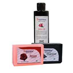 Deyomkar Herbal Onion Oil with Rose Soap And Charcoal Soap Combo-42