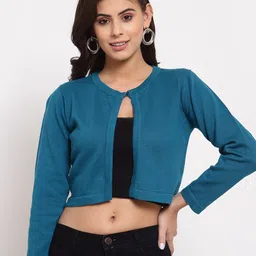 Style Quotient Women Teal Blue Cotton Crop Shrug-58