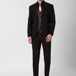 Van Heusen Men Brown Self Design Slim-Fit 3 Piece Formal Suits-image-19