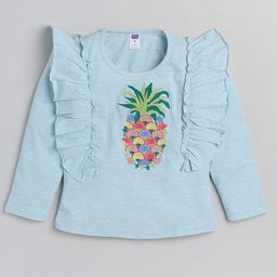 Nottie Planet Blue  Cotton Pineapple Embroidered Ruffles Top-picture-35