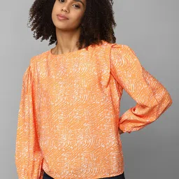 Allen Solly Woman Printed Boat Neck Puff Sleeves  Top-image-78