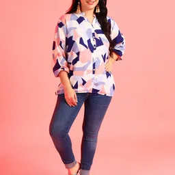 Instafab Plus Plus Size Women Multicoloured Print Mandarin Collar Shirt Style Top-picture-37