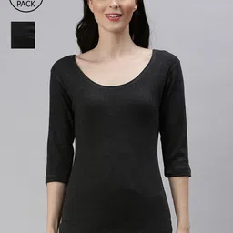 LUX PARKER Women Pack Of 2 Black Solid  Cotton Thermal Top-image-65