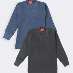 Lux Cottswool Boys Pack Of 2 Blue And Black Solid Cotton Thermal Tops-image-94