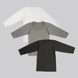 TINY HUG Girls Pack Of 3 Solid Cotton Thermal Tops-image-63