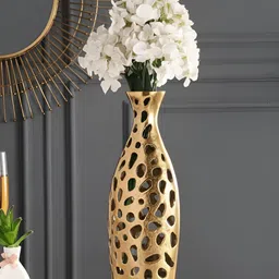 Decor de Maison Sophia Floral Gold Toned Cylindrical Metal Vase-image-98