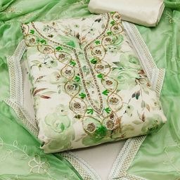 KALINI Floral Printed Beads and Stones Pure Cotton Unstitched Dress Material-image-58