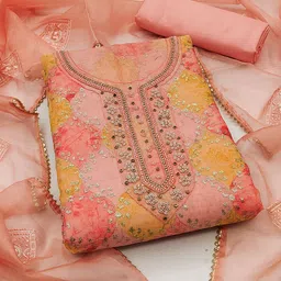 KALINI Embroidered Sequined Organza Unstitched Dress Material-image-15