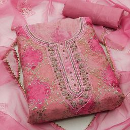 KALINI Floral Embroidered Sequinned Pure Organza Unstitched Dress Material-image-7