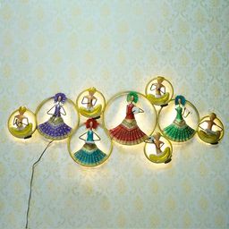 eCraftIndia Gold-Toned & Red Handcrafted Group Of Dancing Tribal Women With LED Wall Hanging Showpiece-image-41