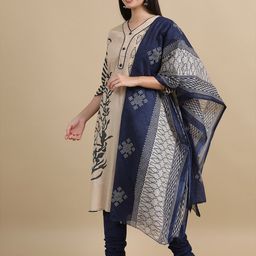 MIRAAN Floral Printed Regular Pure Cotton Kurta with Patiala & Dupatta image 4