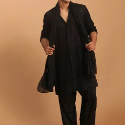 VASTRAMAY Men Georgette Sequence Semi Sheer Kurta With Patiala & Dupatta Set image 1