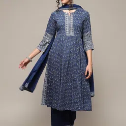 Biba Ethnic Motifs Printed Round neck Sequinned Kurta with Palazzos & With Dupatta image 1