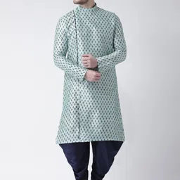 DEYANN Men Green & Navy Blue Self Design Kurta with Patiala-picture-26