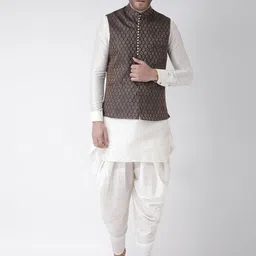 DEYANN Men Black Layered Dupion Silk Kurta with Patiala-picture-18