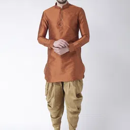 DEYANN Men Copper-Toned Solid Dupion Silk Kurta with Patiala Set-picture-44