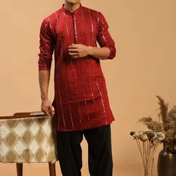 VASTRAMAY Men Embroidered Regular Mirror Work Kurta with Patiala-picture-0