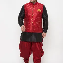 VASTRAMAY Men Black & Red Kurta Set With Nehru Jacket-image-66