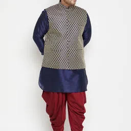 VASTRAMAY Men Plus Size Kurta with Dhoti Pant & Woven Nehru Jacket-31