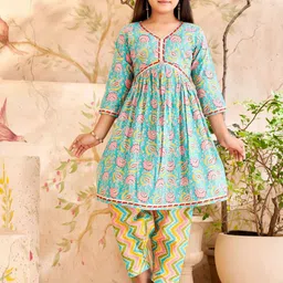 Aarika Girls Floral Printed Empire Pure Cotton Kurta with Patiala-image-92