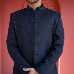 KAAJ BUTTON Abstract Printed Mandarin Collar Chanderi Silk Straight Kurta With Trouser image 2