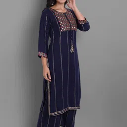 KALINI Mirror Work Embellished Kurta with Palazzos & With Dupatta image 3