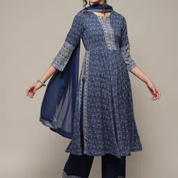 Biba Ethnic Motifs Printed Round neck Sequinned Kurta with Palazzos & With Dupatta image 4