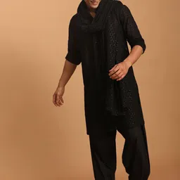 VASTRAMAY Men Georgette Sequence Semi Sheer Kurta With Patiala & Dupatta Set image 5