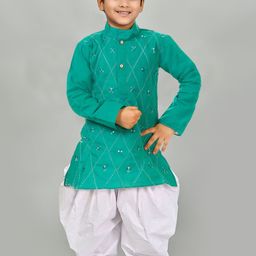 BAESD Boys Ethnic Motifs Embroidered Straight Thread Work Cotton Kurta with Patiala-16