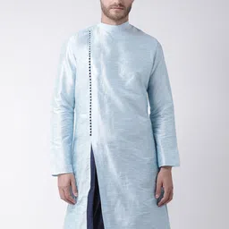 DEYANN Men Blue & Navy Blue Angrakha Dupion Silk Kurta with Dhoti Pants-image-62